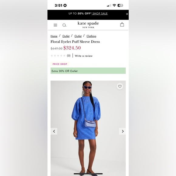 Kate Spade Floral Eyelet Puff Sleeve Dress in Blue 10 - Picture 4 of 16